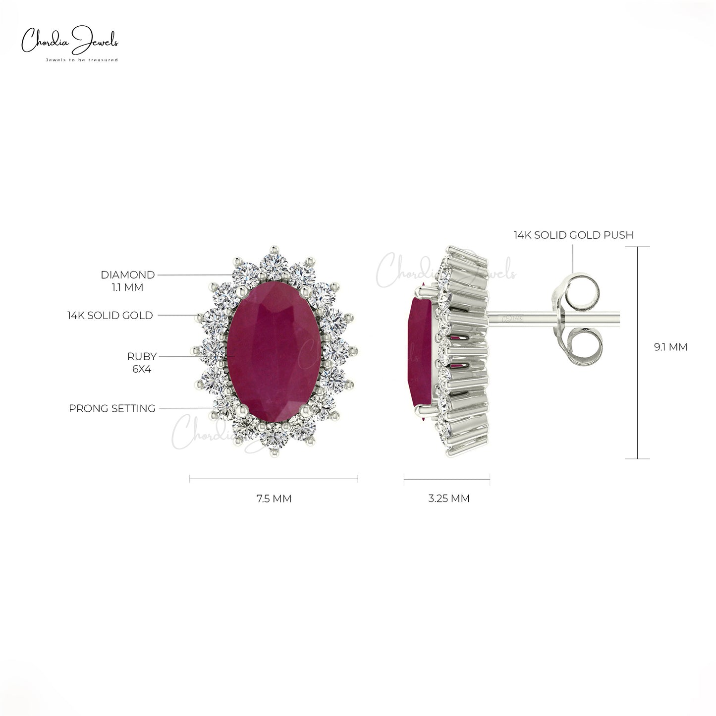 Load image into Gallery viewer, Oval Shaped 6x4mm Ruby Stud Earrings with Diamond Halo
