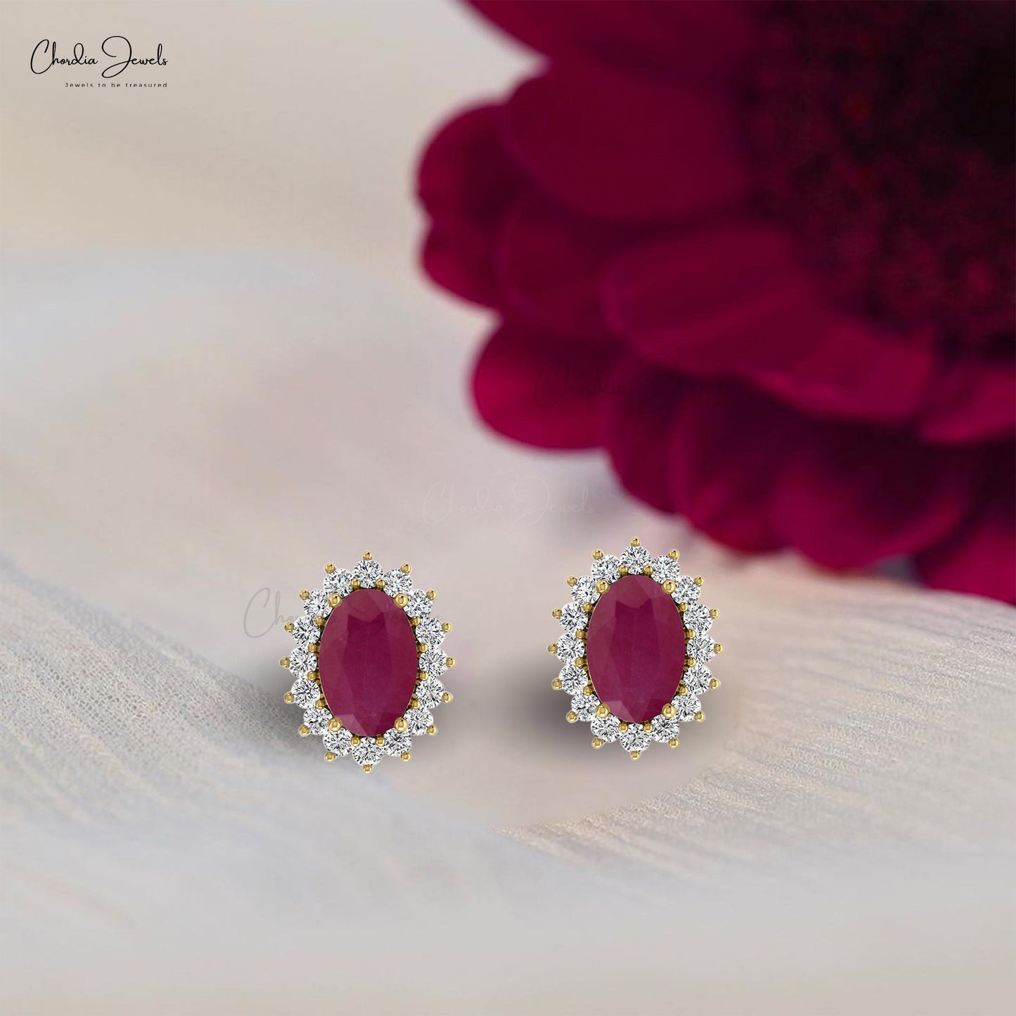 Buy Now Our 14k Gold Burma Ruby Diamond Halo Studs By Chordia Jewels