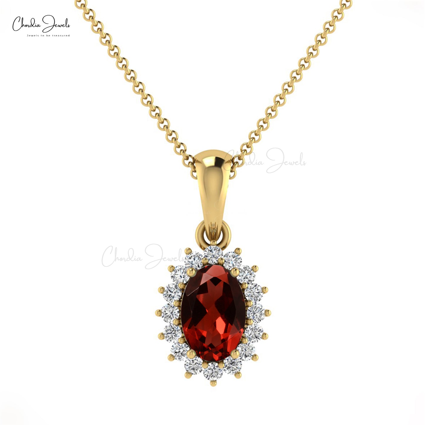 Load image into Gallery viewer, Classic 6x4mm Red Garnet Halo Pendant With Diamonds
