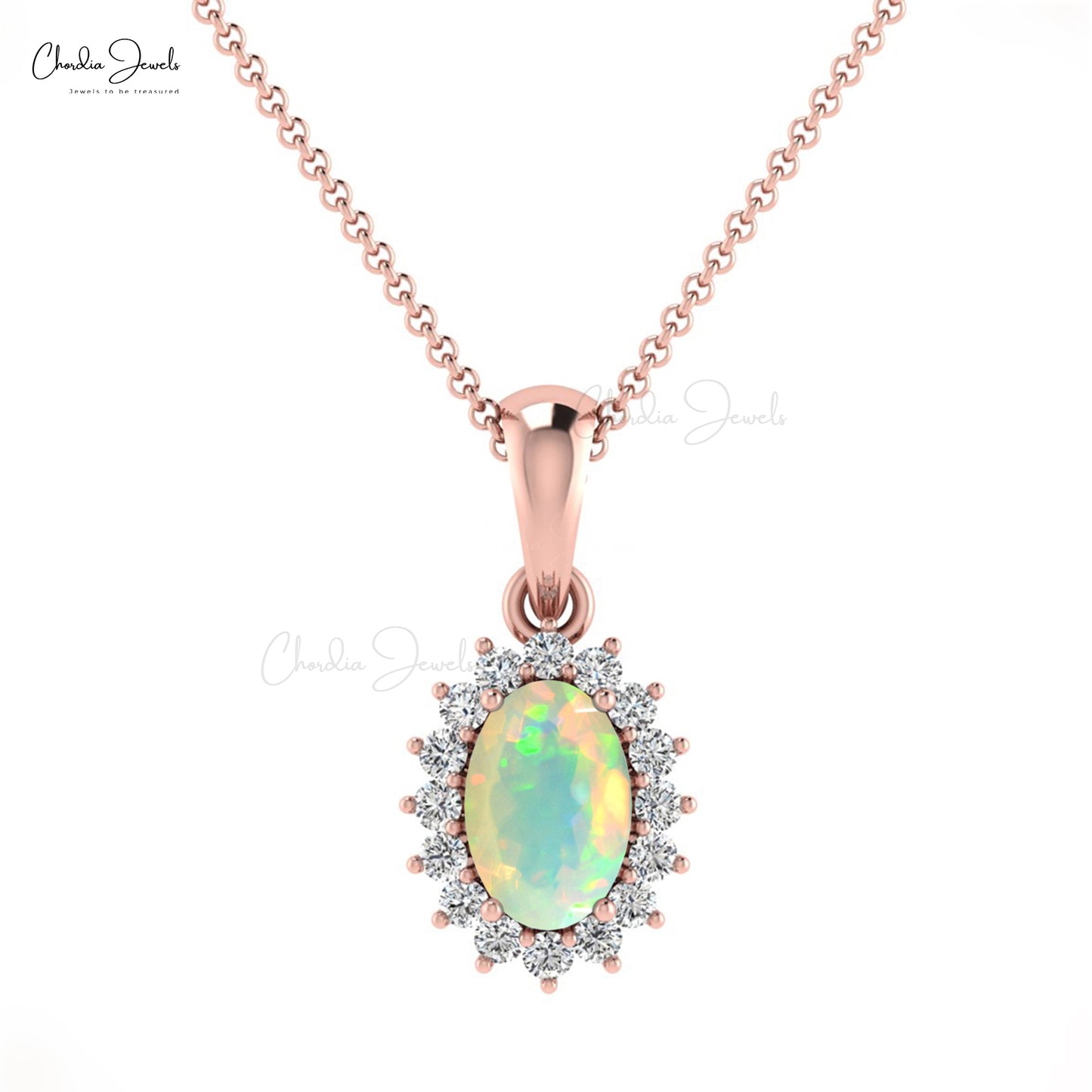 Load image into Gallery viewer, Claw Set 6x4mm Oval Shaped Opal Pendant with Diamond Halo
