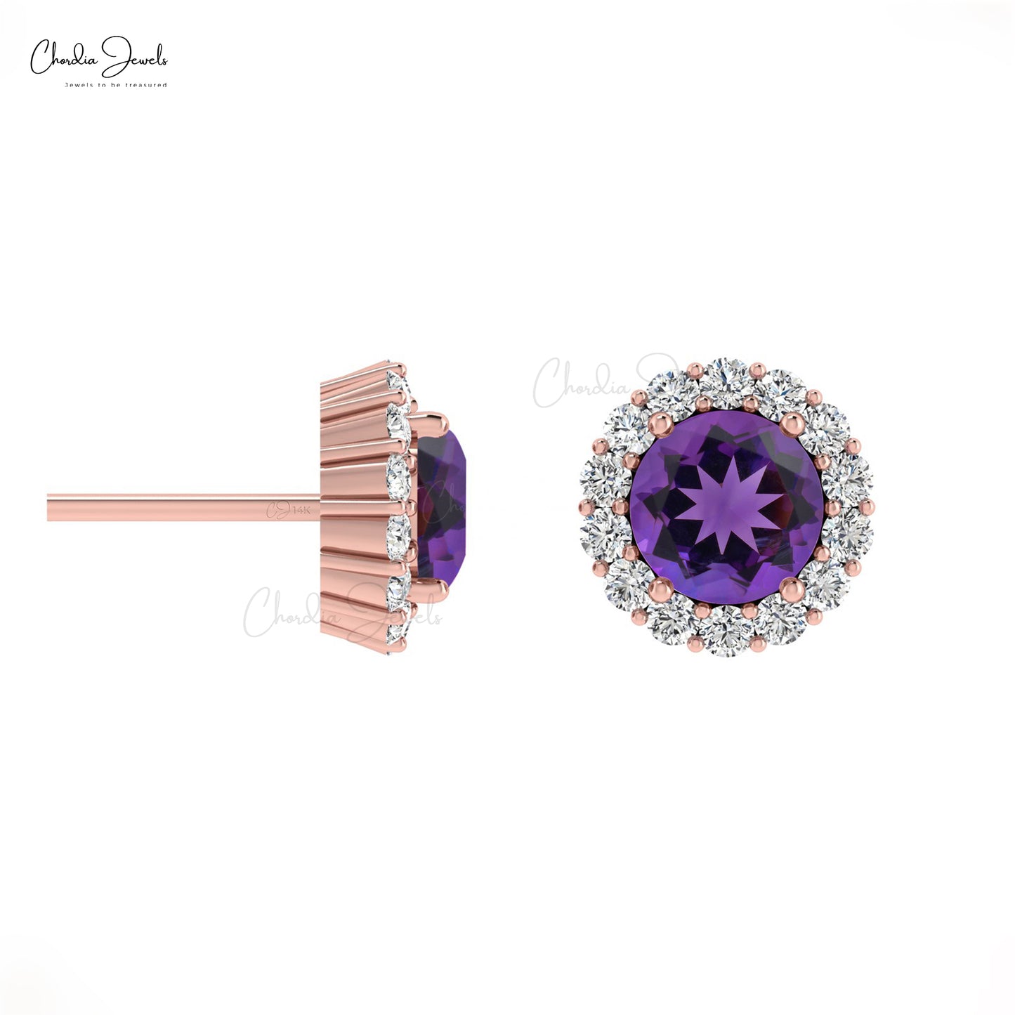 Load image into Gallery viewer, Diamond Amethyst Stud Earring in round cut
