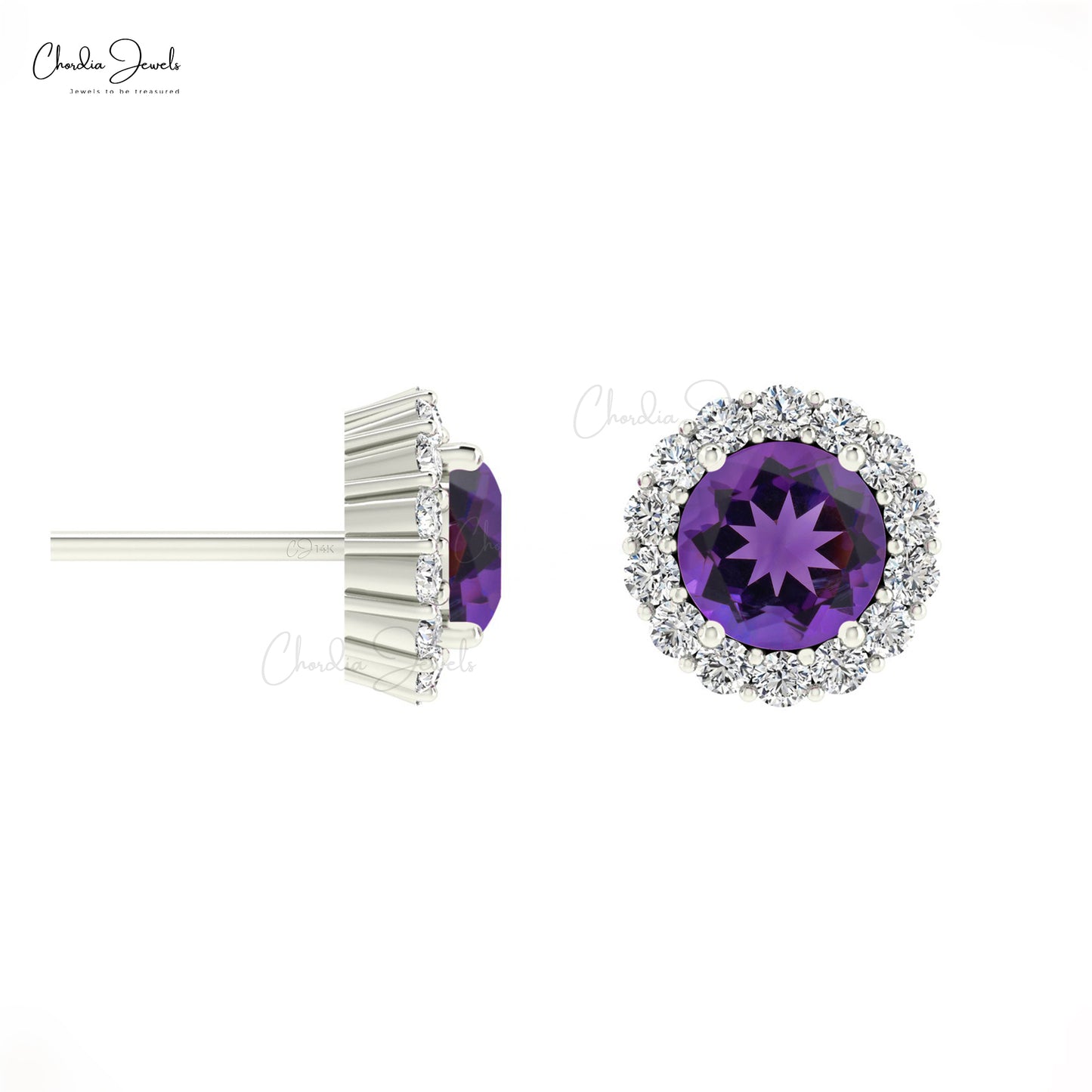 14k Solid Halo Diamond Studs