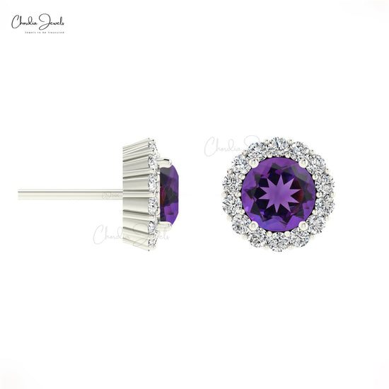14k Solid Halo Diamond Studs