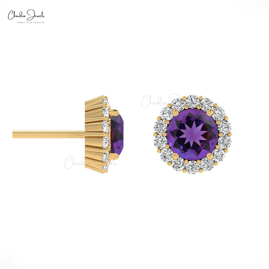 Diamond Amethyst Stud Earring in round cut