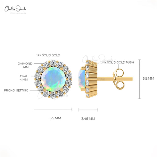 Load image into Gallery viewer, Vintage Inspired Round Cut Opal Diamond Halo Stud Earrings
