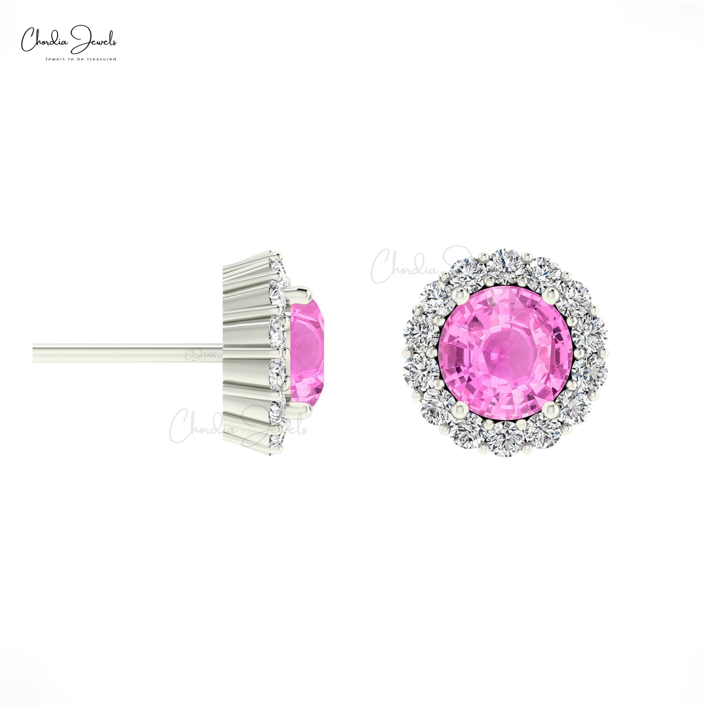 14k Solid Gold Pink Sapphire Earrings