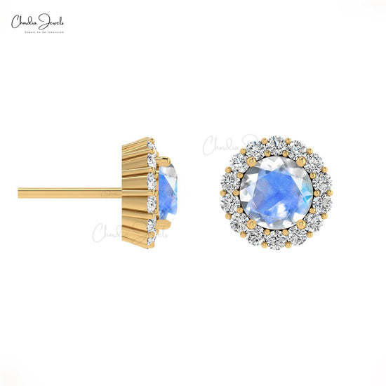 14k Solid Gold Rainbow Moonstone Studs
