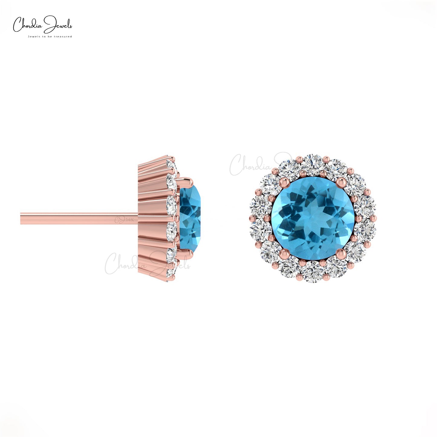 Load image into Gallery viewer, Unique 4mm Swiss Blue Topaz Halo Stud Earring For Women
