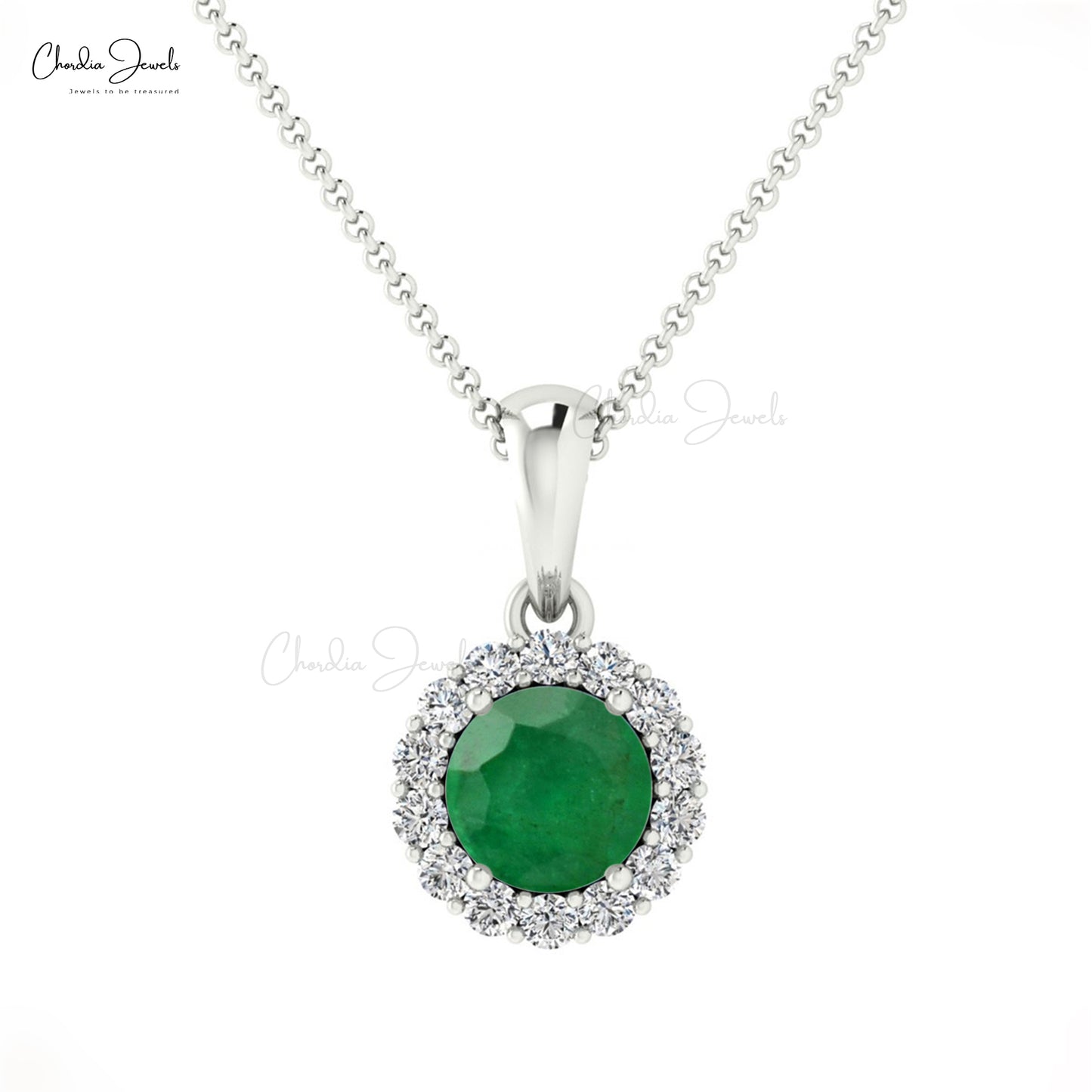 Halo Emerald Pendant In 14k Real Gold Genuine Diamond May Birthstone Pendant For Gift