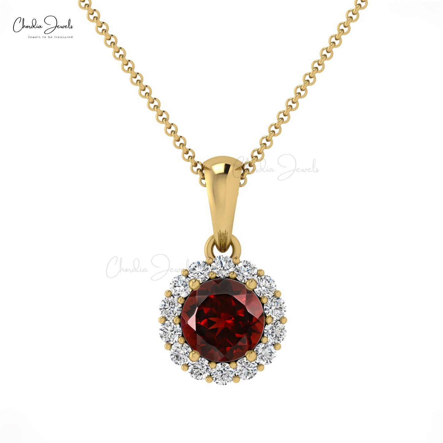 claw set 4mm red garnet pendant with diamond halo accent