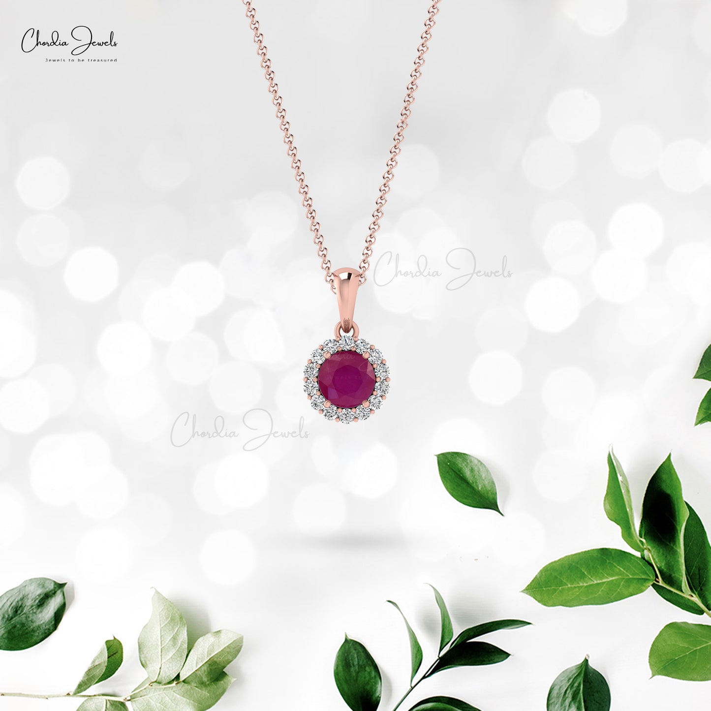 Load image into Gallery viewer, Round Cut 4mm Genuine Ruby Gemstone with Diamond Halo Pendant
