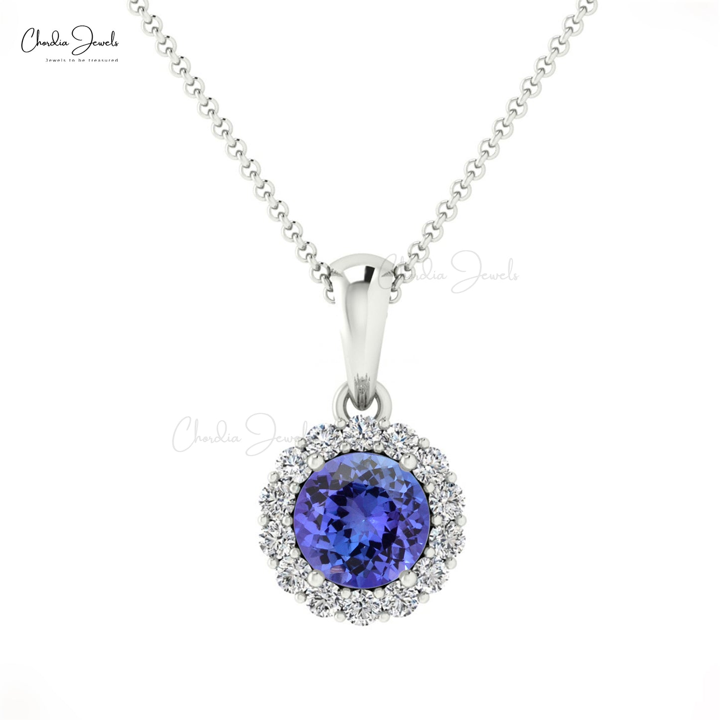 New Promotion Hot Style Diamond Halo Pendant Necklace Natural Blue Tanzanite Gemstone Solitaire Pendant Real 14k Gold Jewelry For Gift