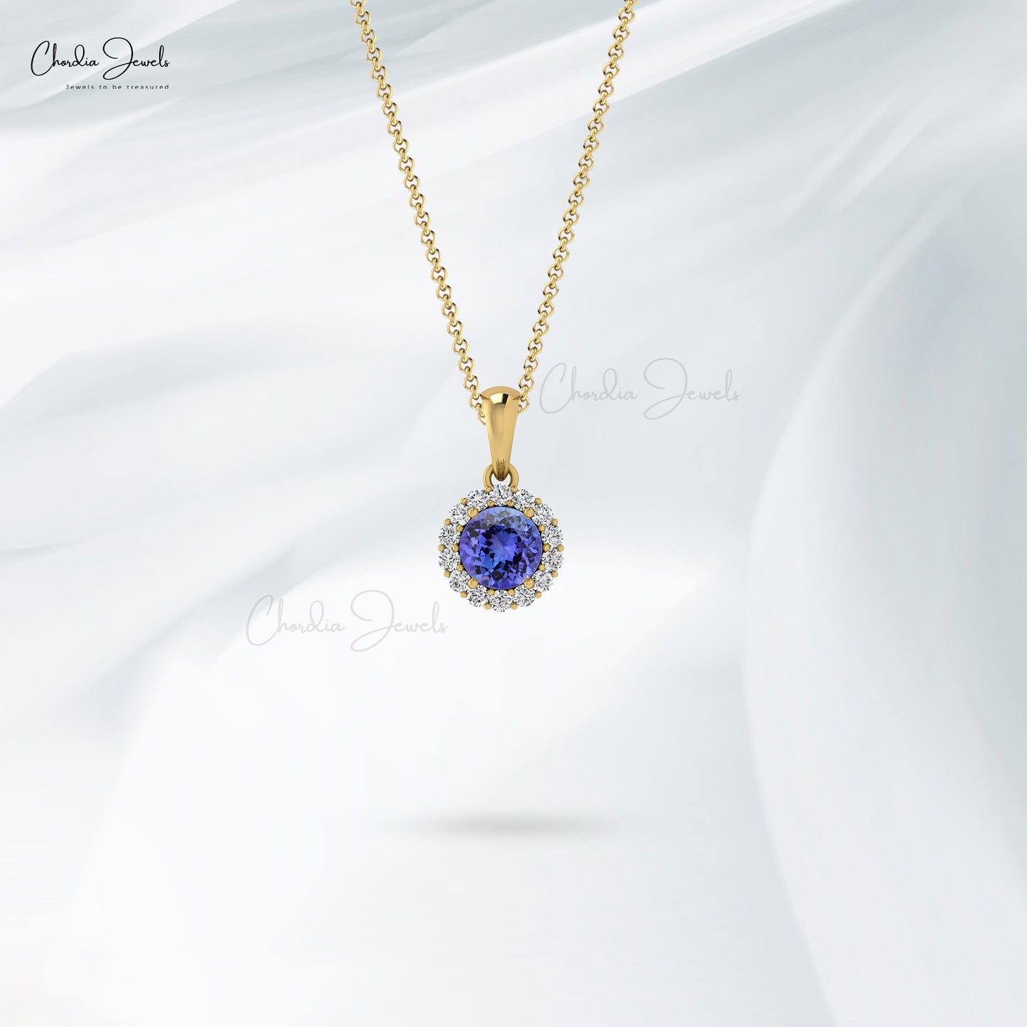 New Promotion Hot Style Diamond Halo Pendant Necklace Natural Blue Tanzanite Gemstone Solitaire Pendant Real 14k Gold Jewelry For Gift