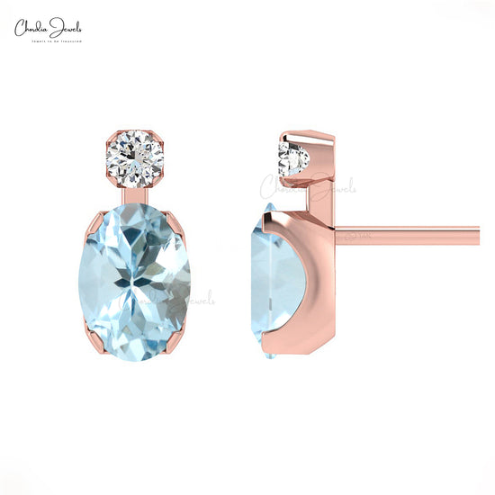 AAA Natural Aquamarine Studs Earrings in 14K Solid Gold