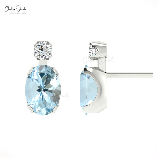 AAA Natural Aquamarine Studs Earrings in 14K Solid Gold