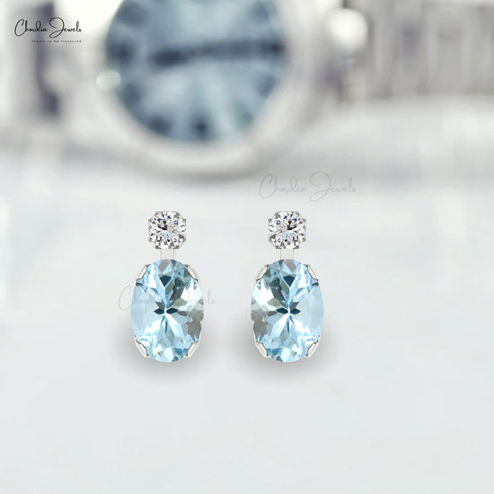 AAA Natural Aquamarine Studs Earrings in 14K Solid Gold