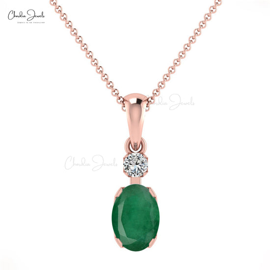 Load image into Gallery viewer, May Birthstone Oval Emerald &amp;amp; Diamond 14K Gold Pendant for Women
