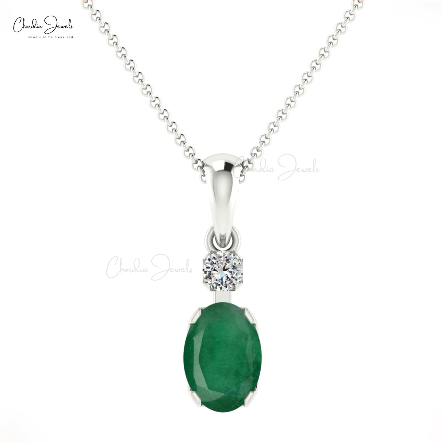 Load image into Gallery viewer, May Birthstone Oval Emerald &amp;amp; Diamond 14K Gold Pendant for Women

