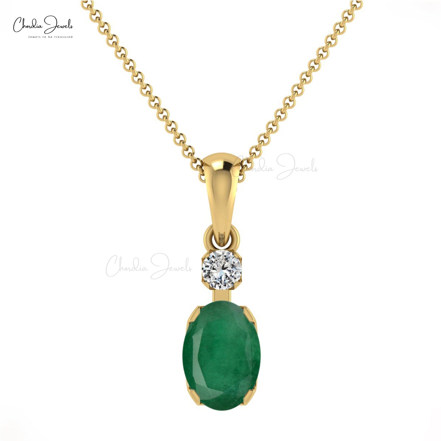 Load image into Gallery viewer, Accent Diamond Pendant With Emerald Gemstone 14k Solid Gold Solitaire Pendant For Women
