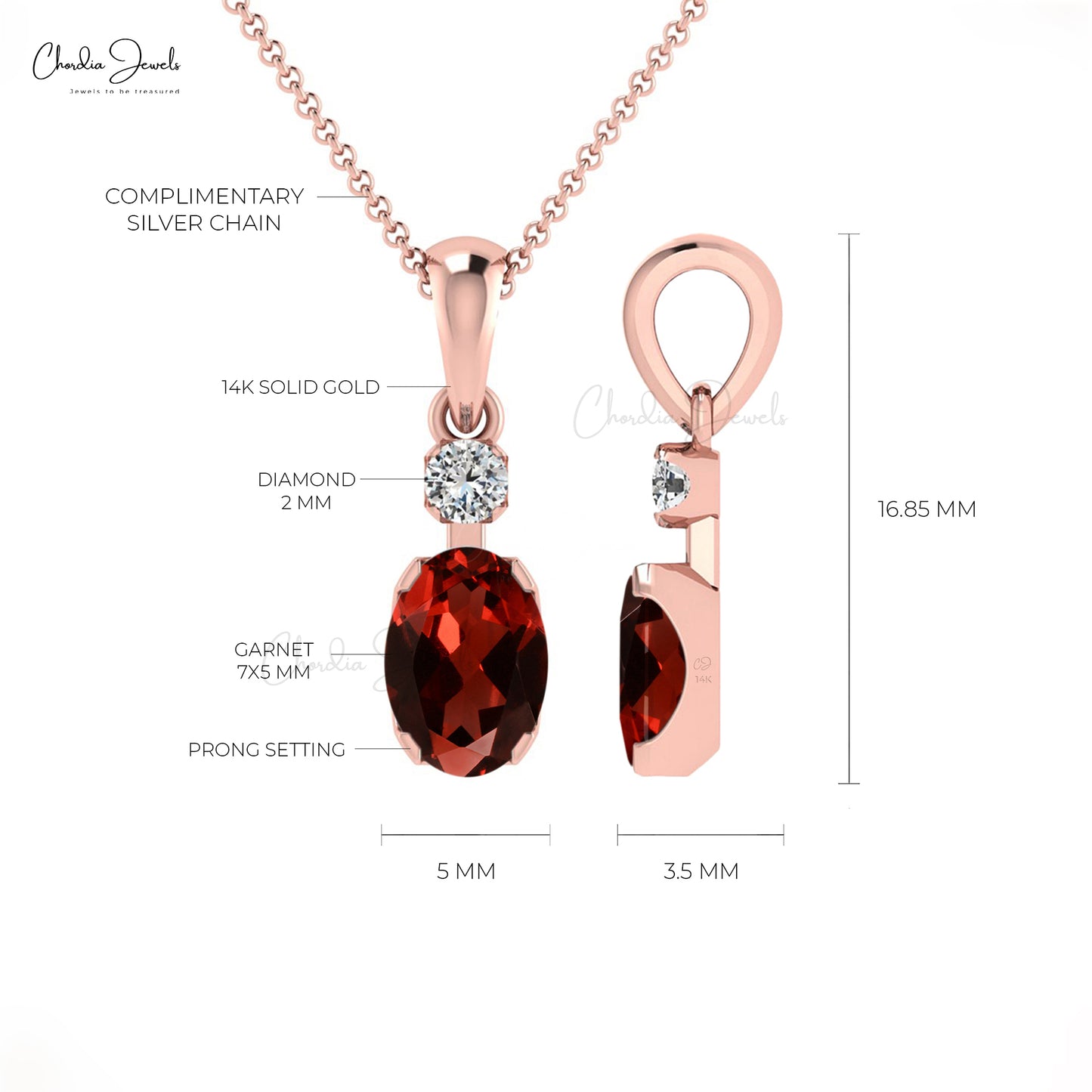 Stunning Oval Cut Garnet & Diamond Pendant in 14K Gold Fine Jewelry