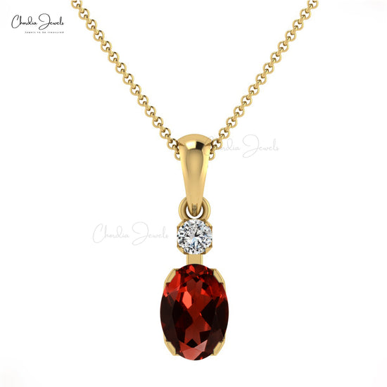 Stunning Oval Cut Garnet & Diamond Pendant in 14K Gold Fine Jewelry