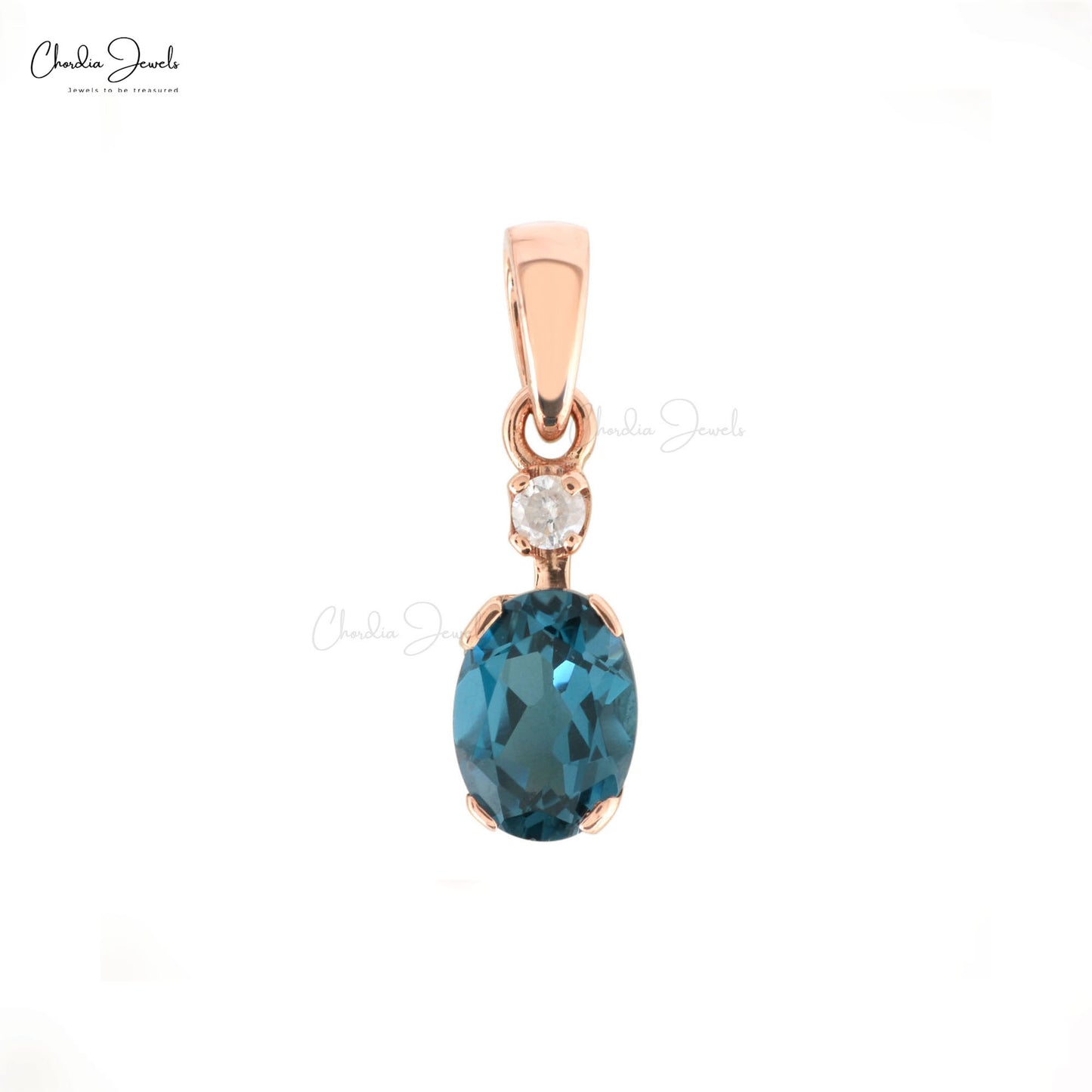 Natural London Blue Topaz 14k Rose Gold Diamond Pendant Prong Set Gemstone Pendant For Her