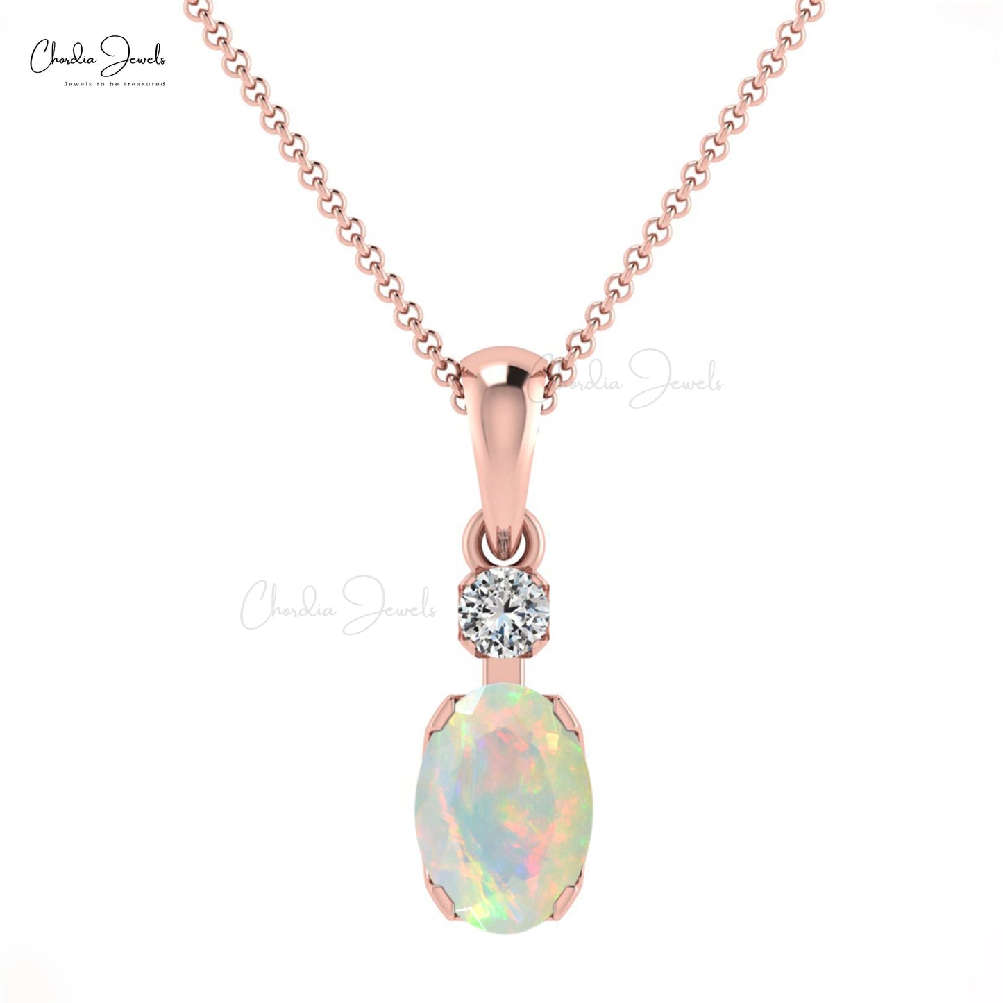 Natural Ethiopian Opal & Diamond Pendant 14K Gold for Gift