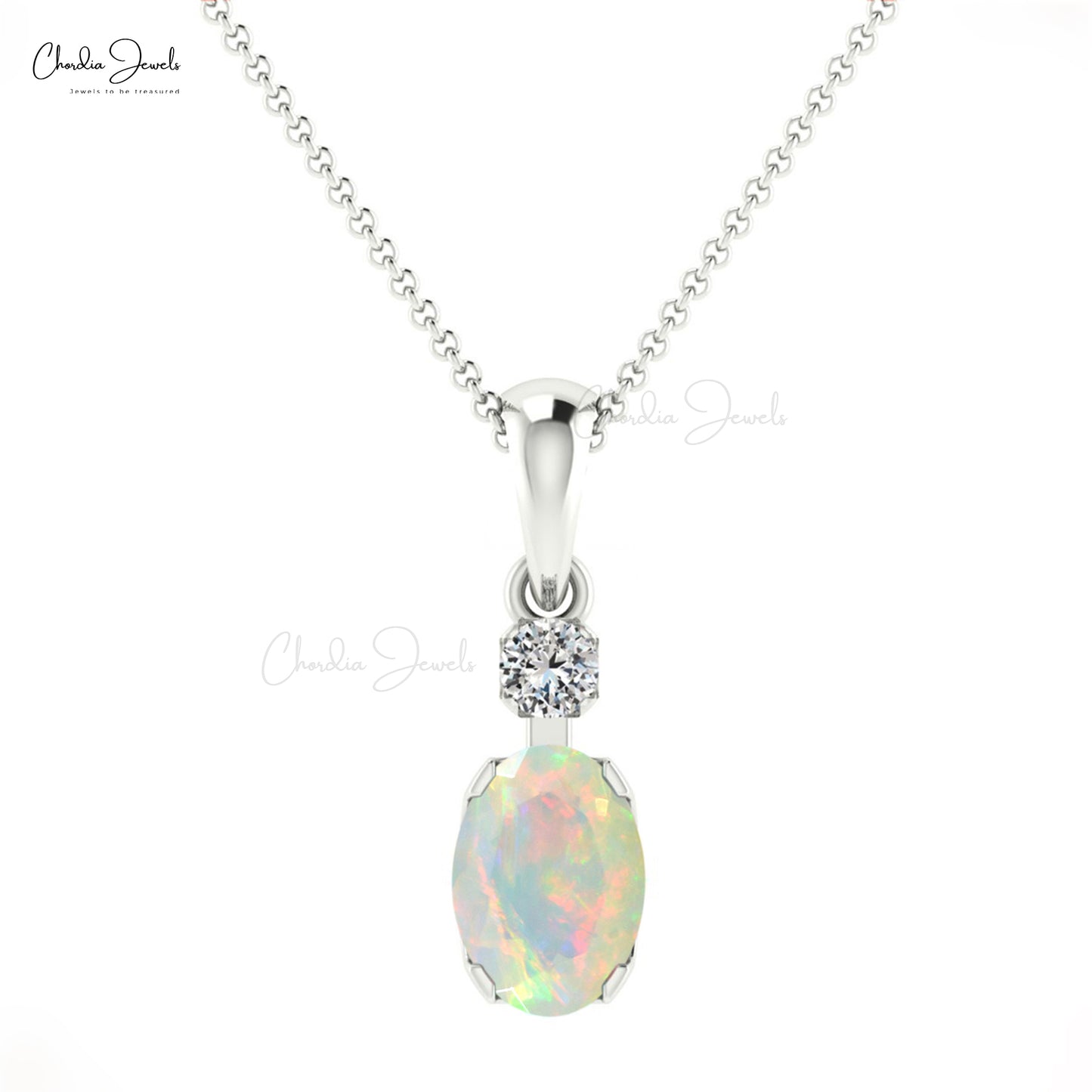 Natural Ethiopian Opal & Diamond Pendant 14K Gold for Gift