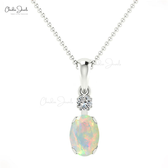 Natural Ethiopian Opal & Diamond Pendant 14K Gold for Gift