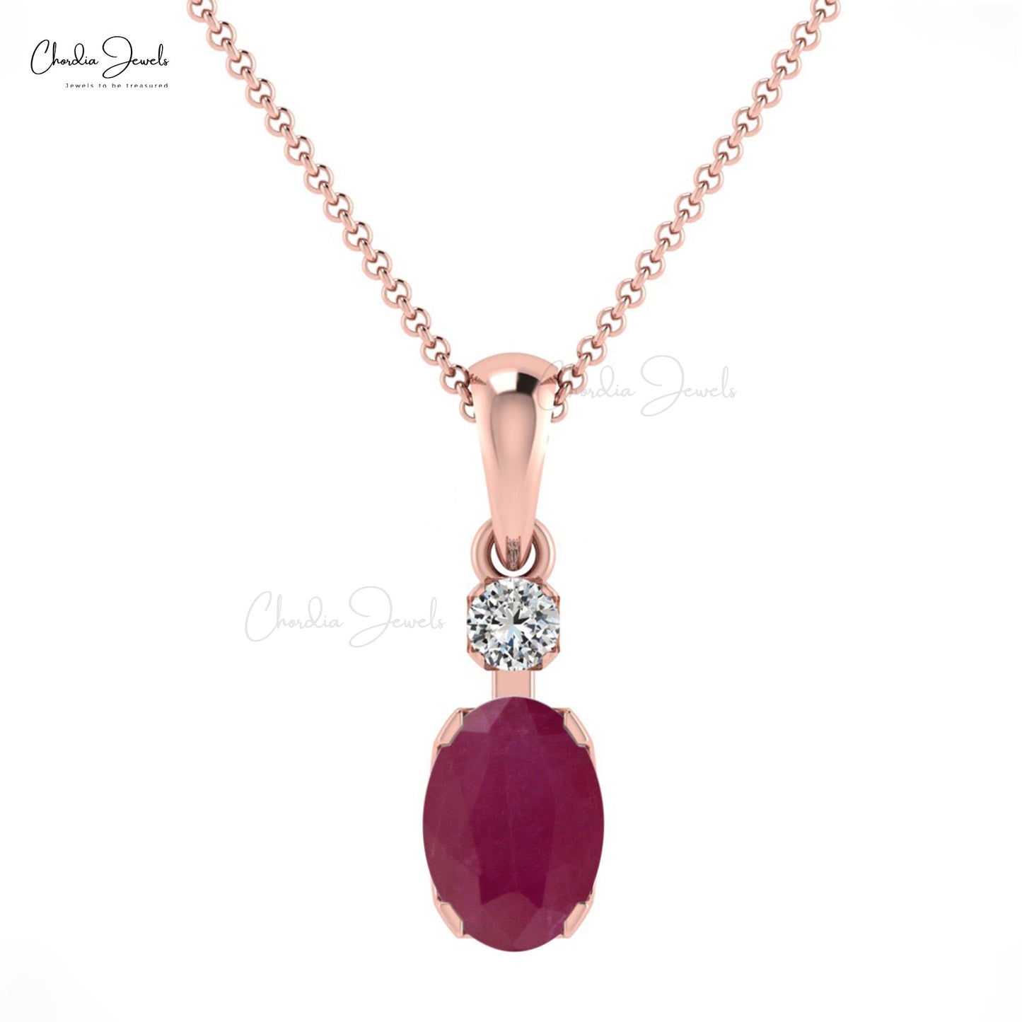 Natural Ruby and Round Diamond 14K Gold Pendant Necklace