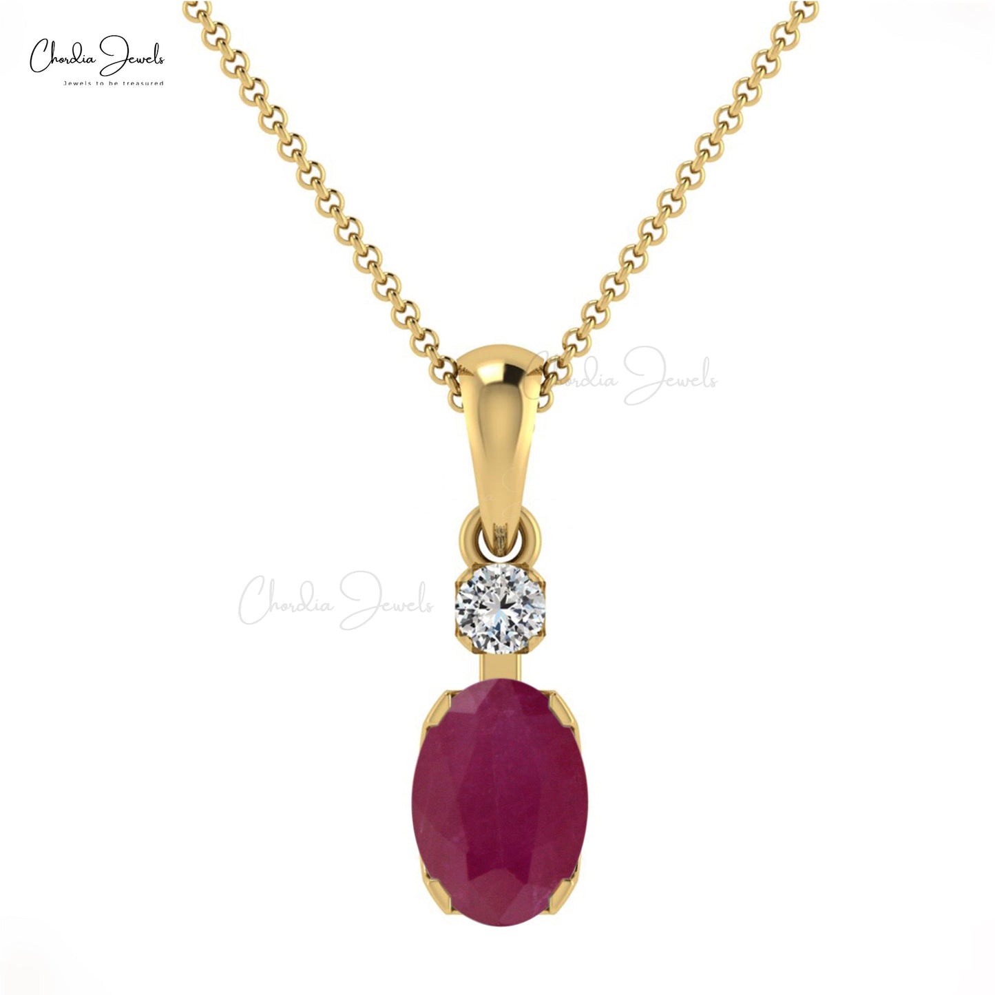 Natural Ruby and Round Diamond 14K Gold Pendant Necklace