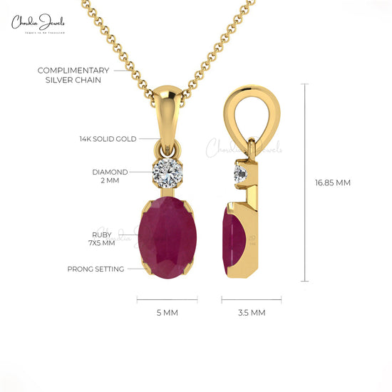 Natural Ruby and Round Diamond 14K Gold Pendant Necklace