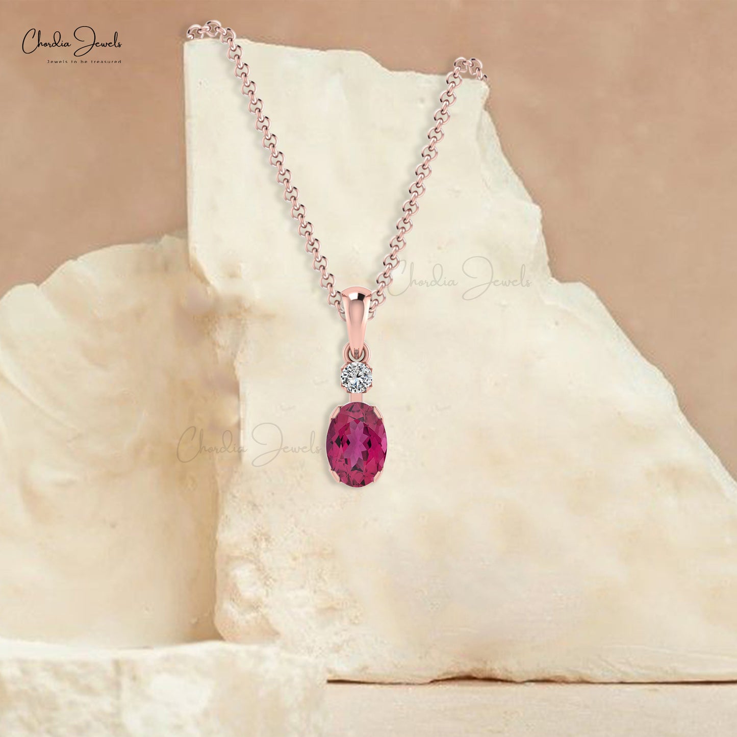 Load image into Gallery viewer, High Class Pink Tourmaline 14K Gold Round Cut Diamond Pendant for Girls Fine Jewelry
