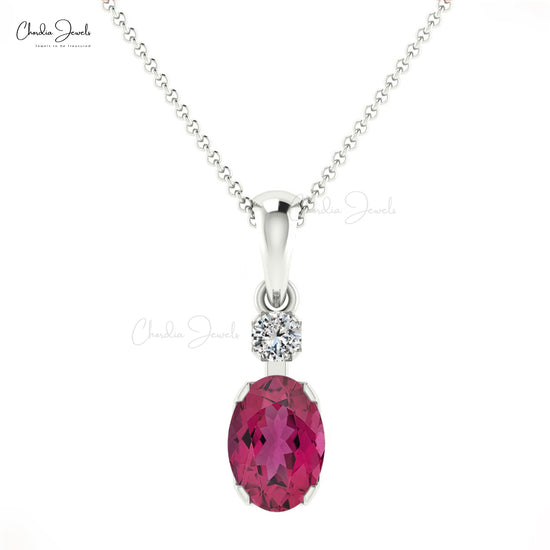 High Class Pink Tourmaline 14K Gold Round Cut Diamond Pendant for Girls Fine Jewelry