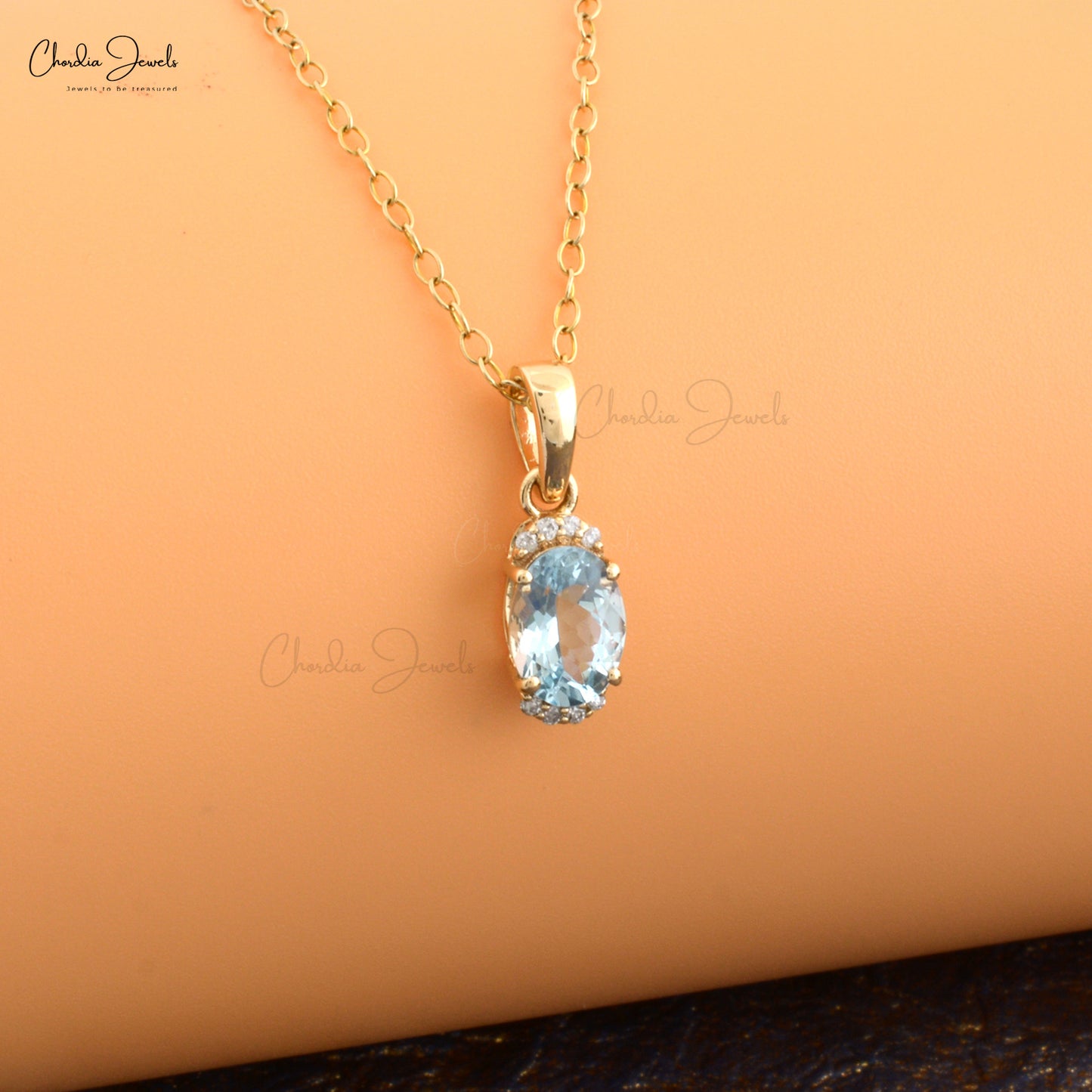 Load image into Gallery viewer, Designer Half Halo Pendant Necklace With 0.75 Ct Natural Aquamarine and White Diamond in 14k Real Gold Wedding Gift For Her
