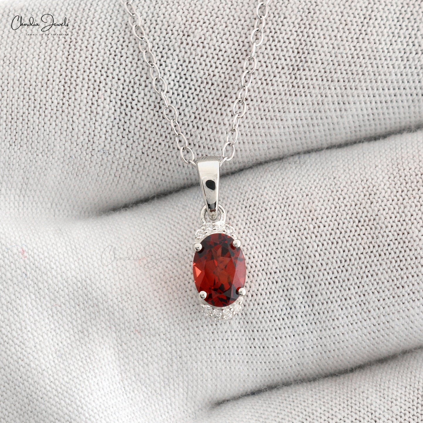Sparkling Half Halo Diamond Pendant fits Necklace in 14k Real White Gold Genuine Garnet Gemstone Jewelry For Occasion Gift