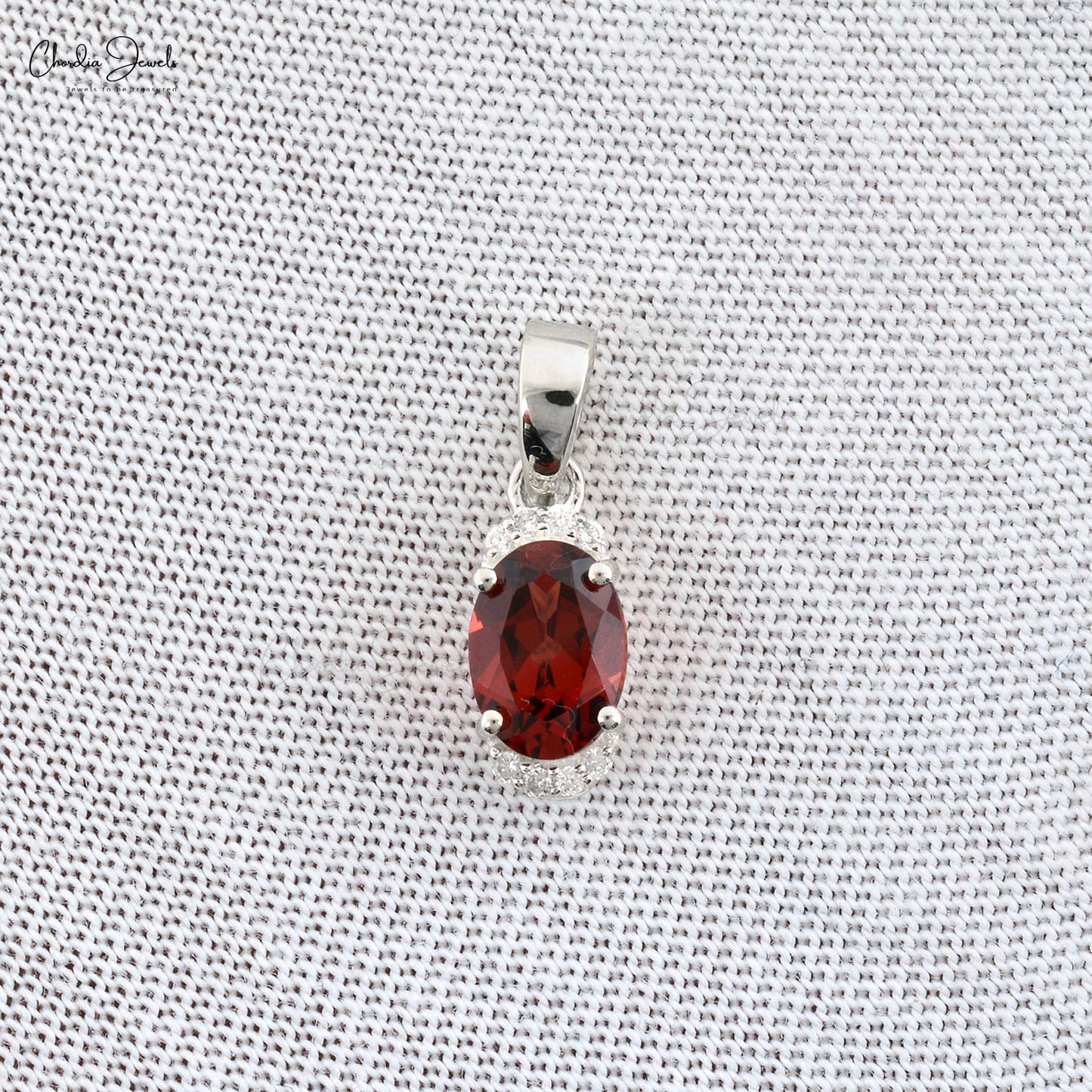 Sparkling Half Halo Diamond Pendant fits Necklace in 14k Real White Gold Genuine Garnet Gemstone Jewelry For Occasion Gift