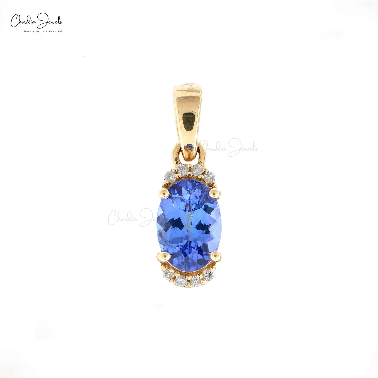 Real 14k Yellow Gold Natural Tanzanite Half Halo Pendant 7x5mm Oval Cut Gemstone Pendant Dainty Diamond Jewelry For Gift