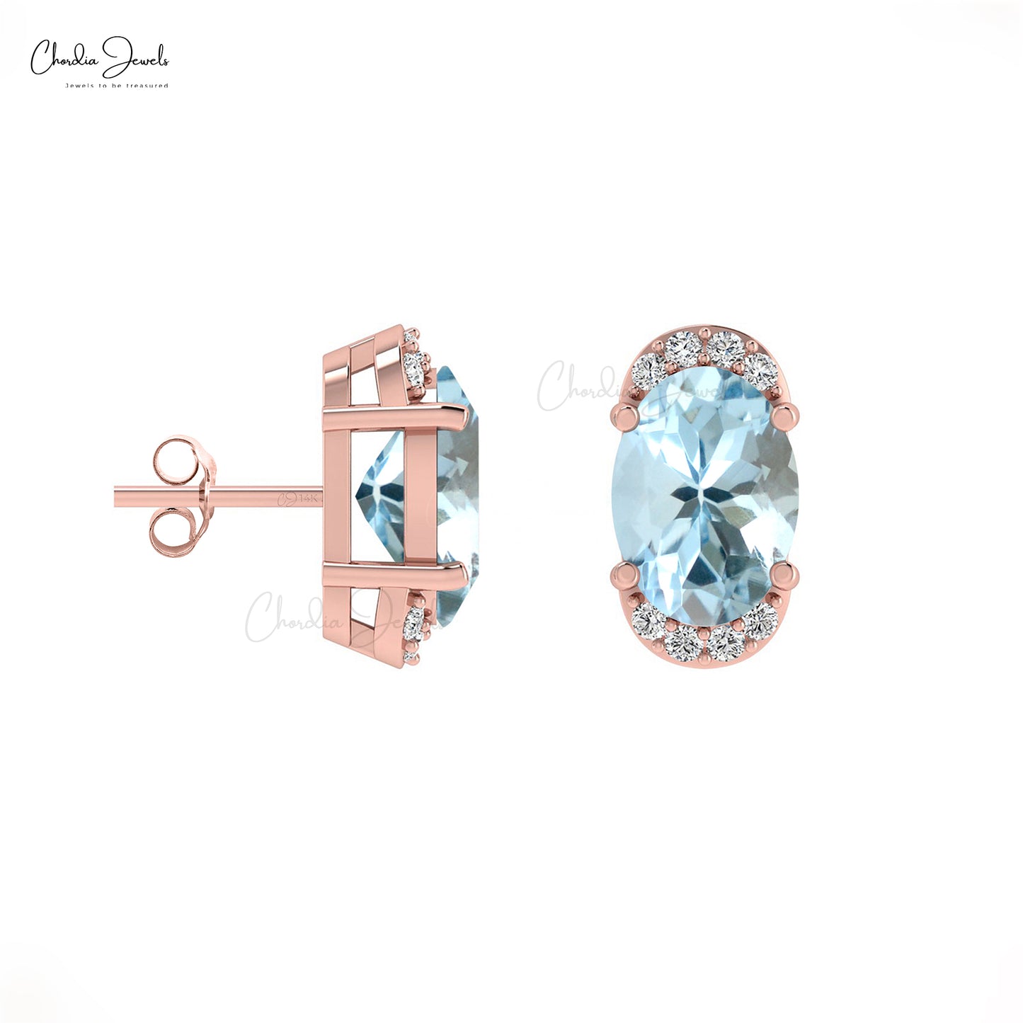 Fine Jewelry AAA Aquamarine & Diamond Half Halo Stud Earrings in 14K Gold
