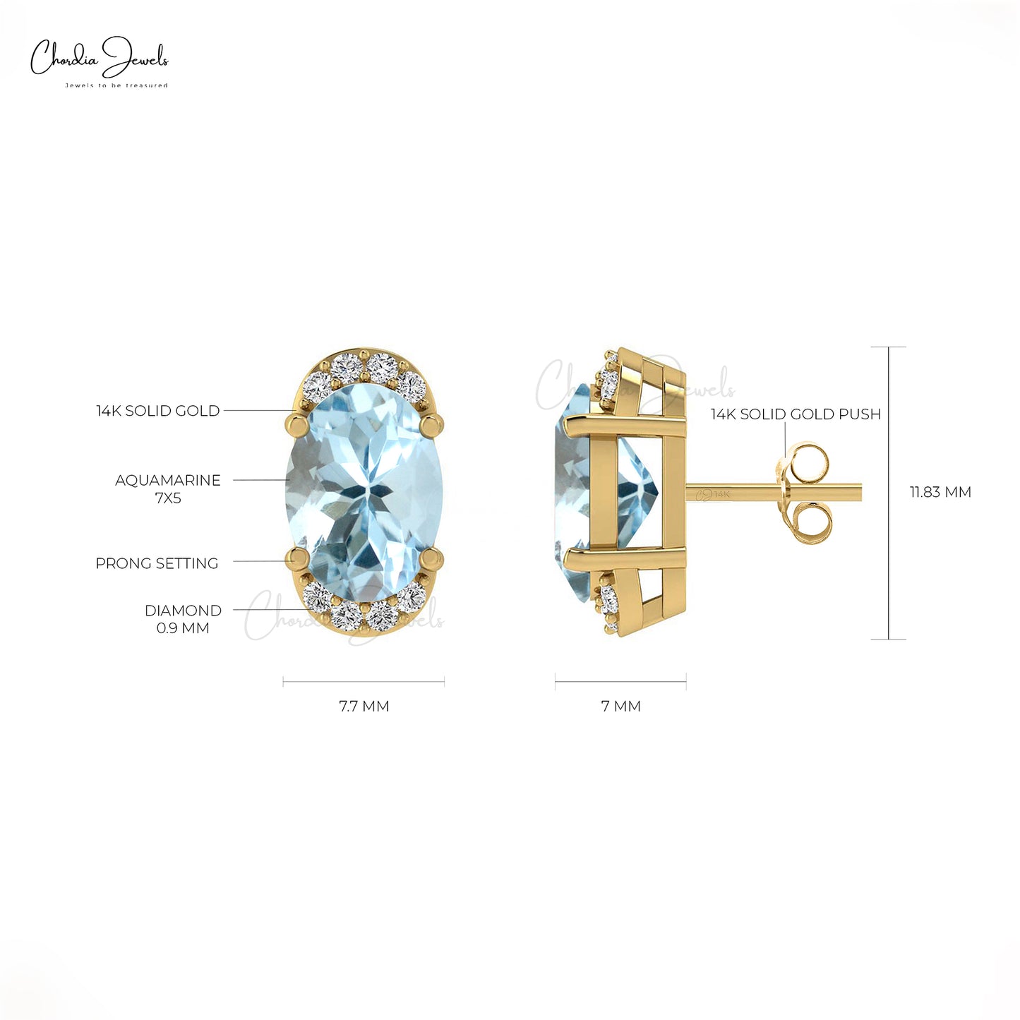 Fine Jewelry AAA Aquamarine & Diamond Half Halo Stud Earrings in 14K Gold