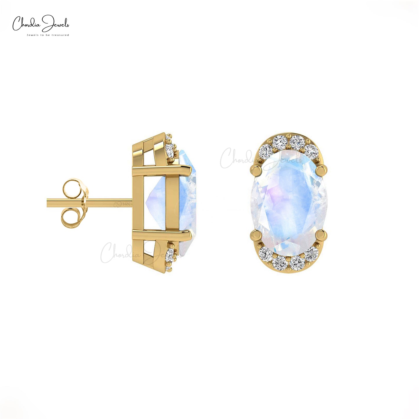 Moonbeam Moonstone Diamond Studs I Moonstone Stud Earrings I NIXIN