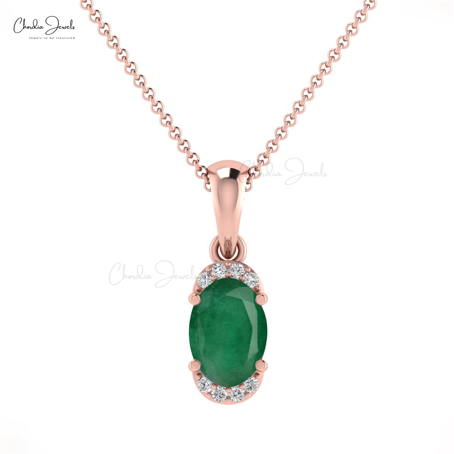 Load image into Gallery viewer, Half Halo Emerald Gemstone Pendant 14k Solid Gold Diamond Pendant For Wedding Gift
