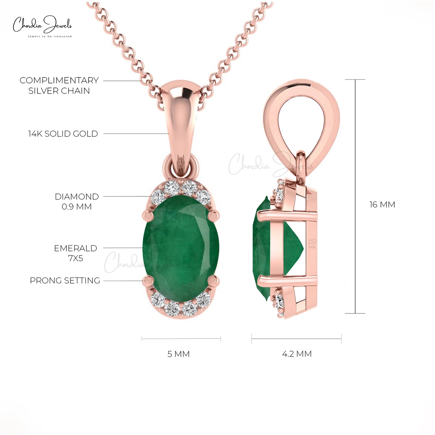 Genuine Half Halo Diamond Pendant 0.72ct Emerald Gemstone 14k Gold Pendant For Wedding Gift