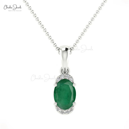 Genuine Half Halo Diamond Pendant 0.72ct Emerald Gemstone 14k Gold Pendant For Wedding Gift