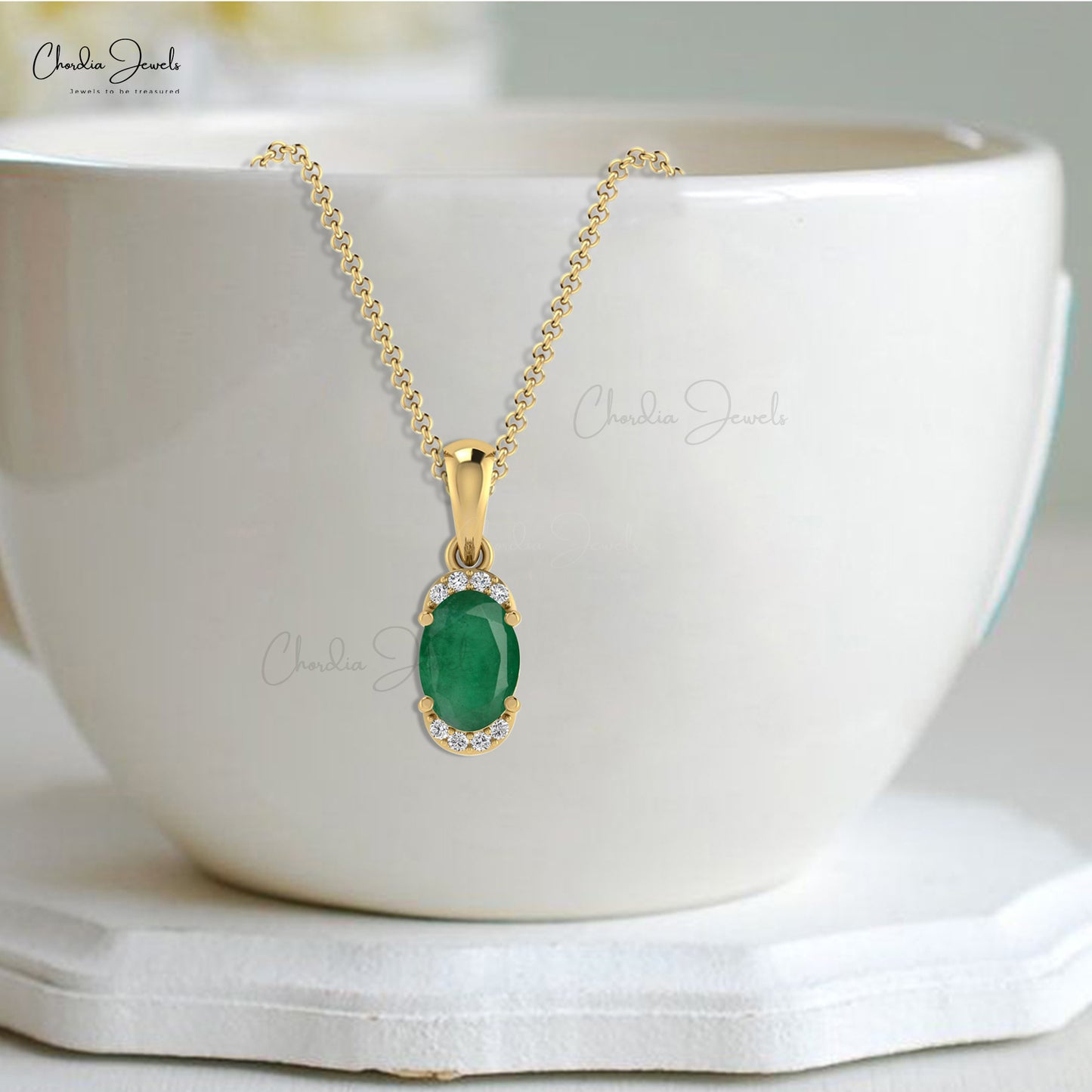 Genuine Half Halo Diamond Pendant 0.72ct Emerald Gemstone 14k Gold Pendant For Wedding Gift
