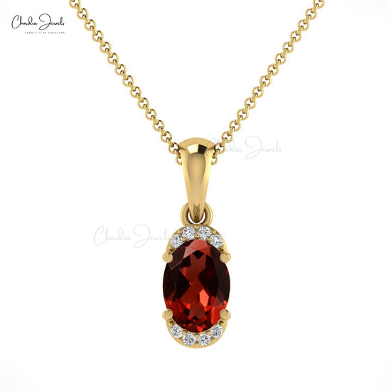 Load image into Gallery viewer, AAA Garnet and Diamond Half Halo Pendant Fine Jewelry in 14K Solid Gold
