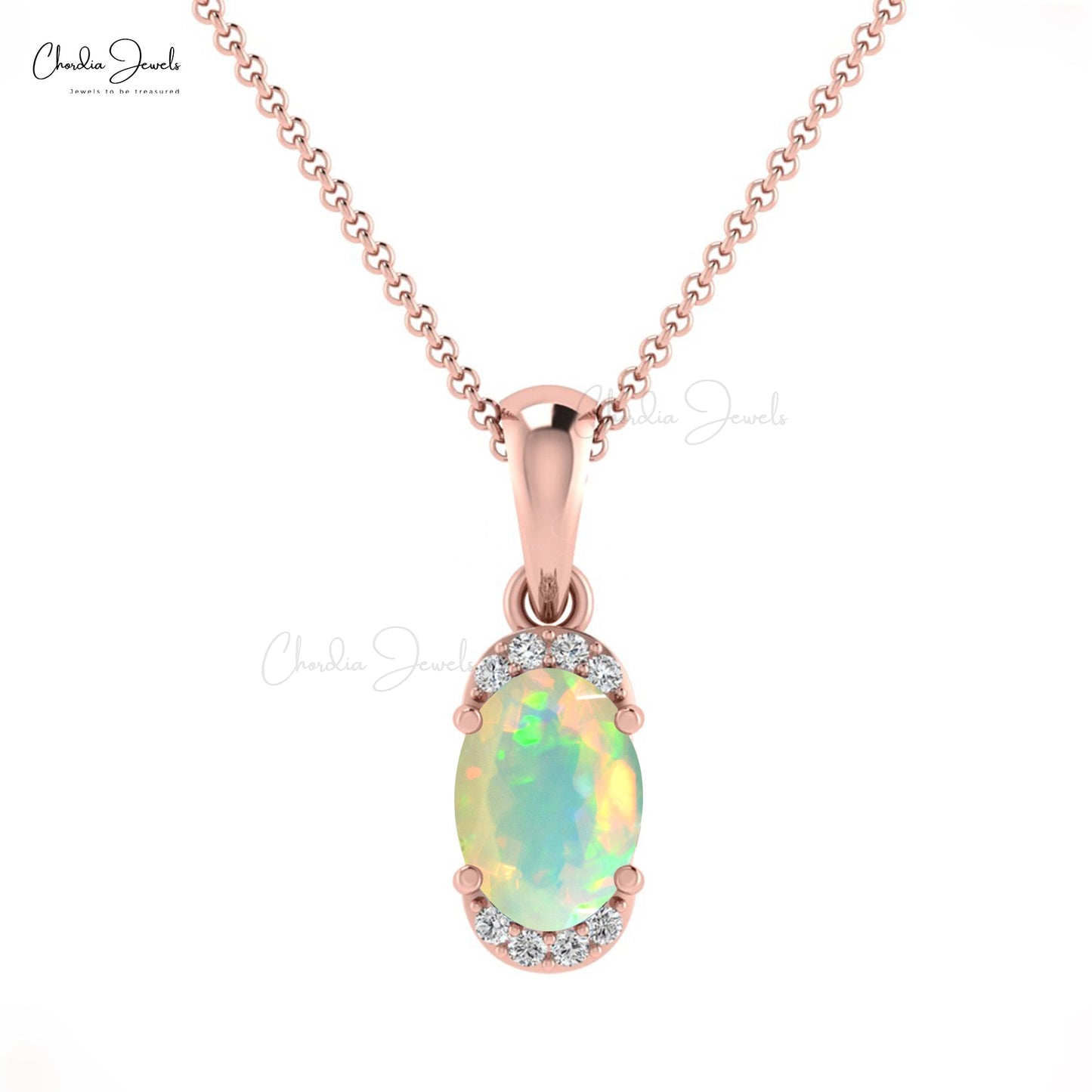 Load image into Gallery viewer, Fine Jewelry Natural Opal 14K Gold G-H Diamond Half Halo Pendant for Gift
