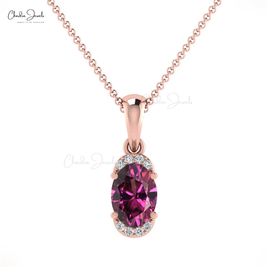 Top Quality Rhodolite Garnet 14K Gold Diamond Half Halo Pendant for Women