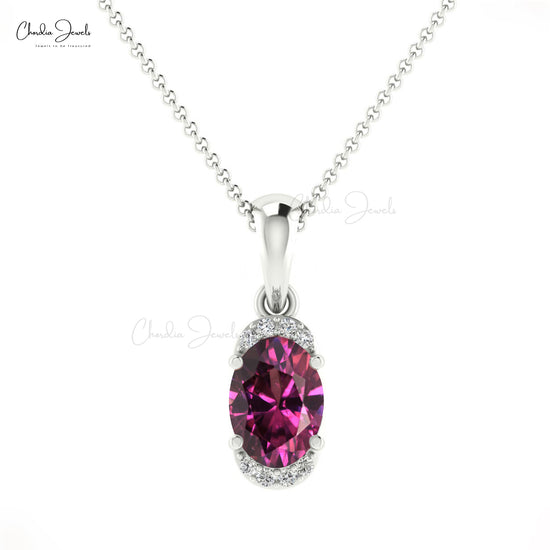 Top Quality Rhodolite Garnet 14K Gold Diamond Half Halo Pendant for Women