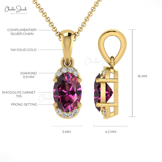 Top Quality Rhodolite Garnet 14K Gold Diamond Half Halo Pendant for Women